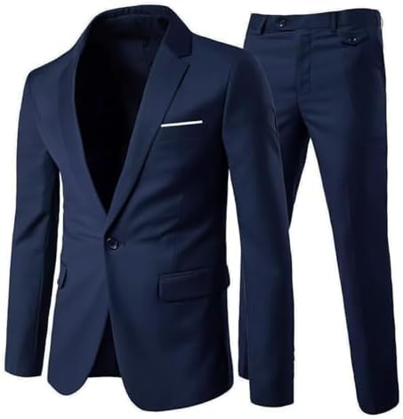 Herre Todelt Jakkesæt Med Krølfrit Materiale Og Slim Fit – Elegant Habit Til Forretningsbrug Og Bryllupper