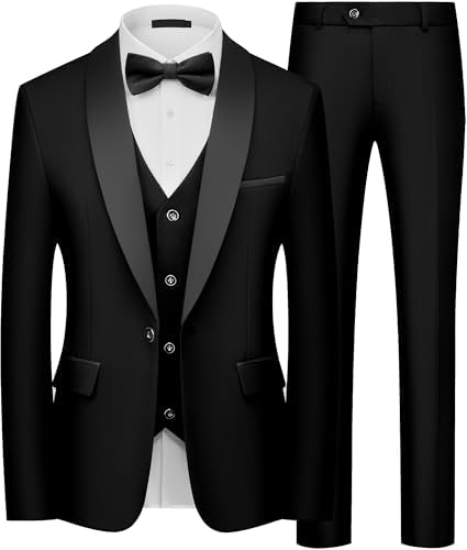 Smoking bărbătesc din trei piese, cu rever șal și croială slim fit – ținută elegantă de gală pentru nunți și evenimente formale de seară