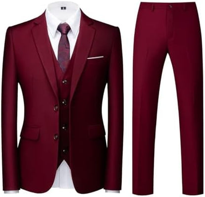 Herre Tredelt Jakkesæt Med Slim Fit Og To-knaps Blazer – Elegant Habit Til Bryllupper Og Forretningsbrug