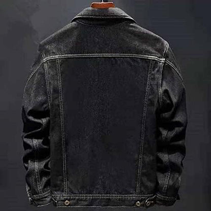 Jachetă trucker din denim pentru bărbați, căptușită cu fleece, cu închidere cu nasturi și croială lejeră – jachetă călduroasă pentru toamnă, iarnă, purtare zilnică și timp liber