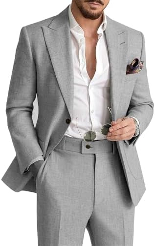 Men's Linen Suit with Blazer and Trousers – Elegant 2-Piece Set for Summer, Business, Weddings, and Formal Occasions