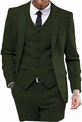 Pánský třídílný oblek z tvídu s rybí kostí - klasický a elegantní oblek na svatby a formální příležitosti