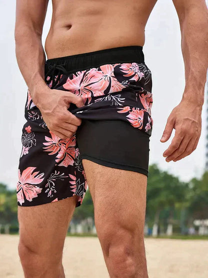 Herre Badeshorts Med Print Og Justerbar Snøre – Afslappede Shorts Til Strand, Pool, Ferie Og Sommerens Fritidsaktiviteter