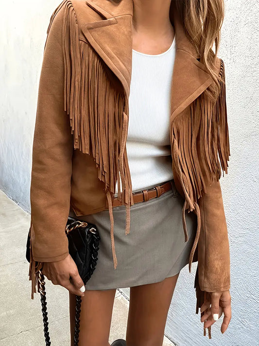 Women's Faux Suede Fringe Jacket – Western-Inspired Layer for Festivals and Everyday Wear