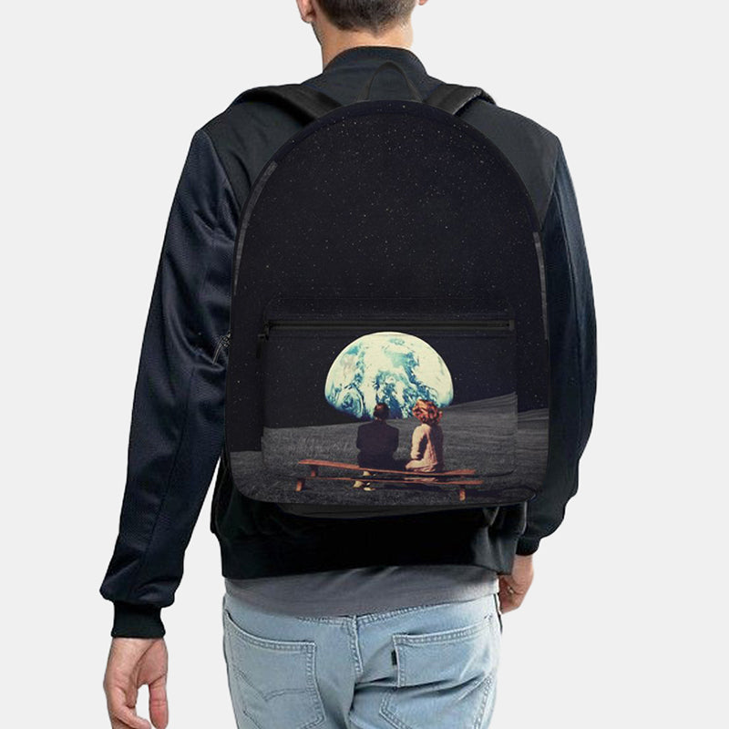 Men's backpack with moon and moon-phase print, front zippered pocket, and carry handle - practical backpack for everyday use, school, and travel