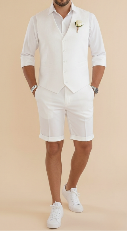 Conjunto de verano para hombre con chaleco entallado y pantalones cortos – Elegante atuendo de estilo elegante informal para bodas, vacaciones y eventos sociales