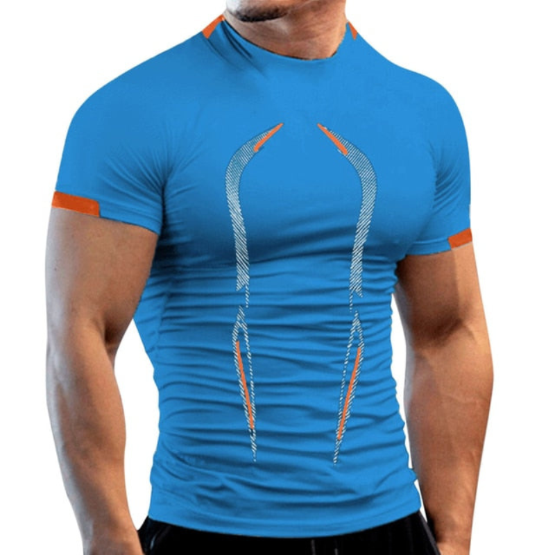 Tricou de compresie bărbătesc cu mâneci scurte și croială cambrată – bluză sport de antrenament cu panouri de performanță pentru fitness, alergare și sport