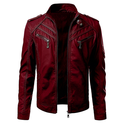 Chaqueta biker de cuero para hombre con varias cremalleras - Chaqueta de invierno estructurada para la vida urbana, uso diario y estilo informal