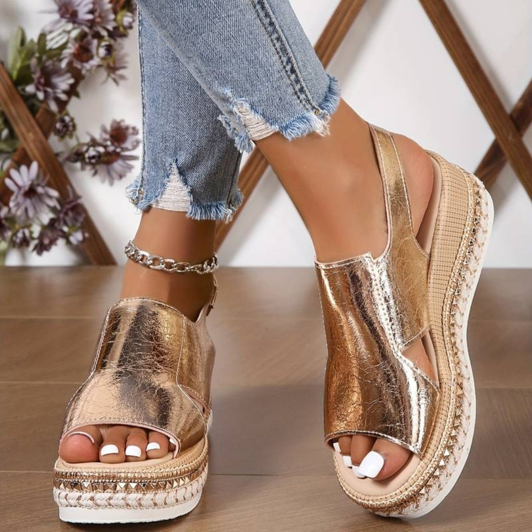 Dame Sandaler Med Metallisk Platform Og Kilehæl – Slingback-Sandaler Til Sommerbrug