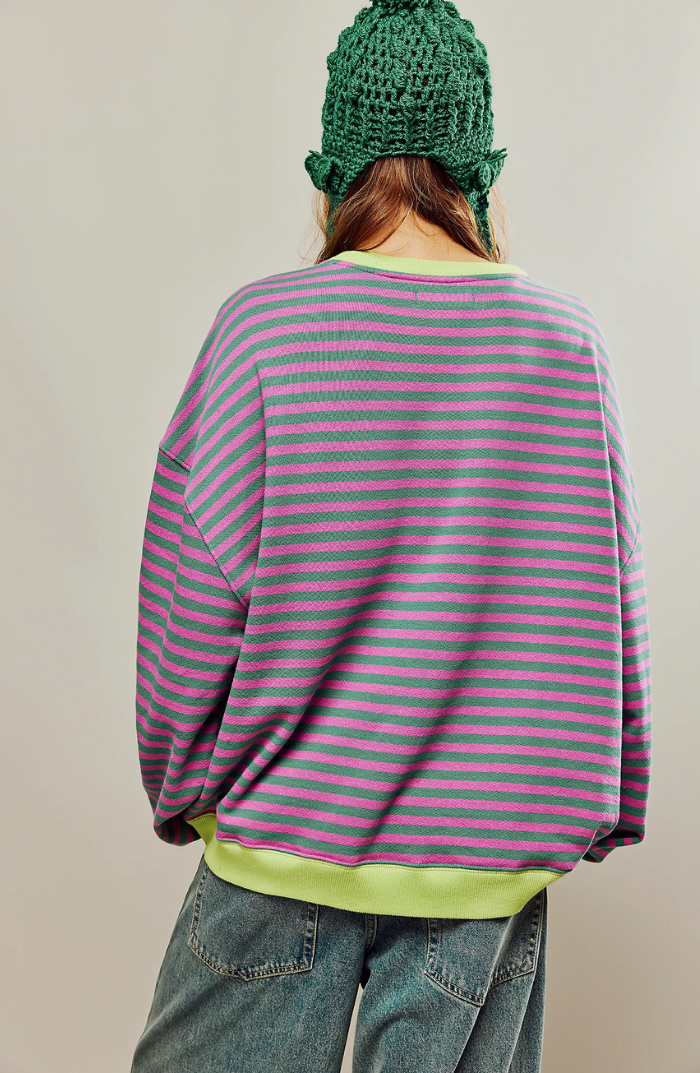 Women's Oversized Striped Sweatshirt with Dropped Shoulders - Relaxed Pullover for Everyday Wear, Leisure, and Layering