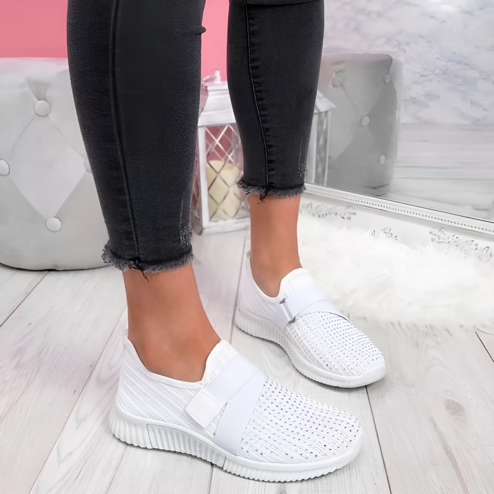 Dame Slip-on Sneakers I Strik Med Elastisk Rem – Lette Hverdagssko Til Fritid, Gåture, Rejser Og Afslappede Outfits