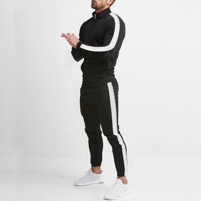 Męski dres slim fit z gładką bluzą zapinaną na zamek i spodniami – 2-częściowy zestaw sportowy na trening, czas wolny i co dzień