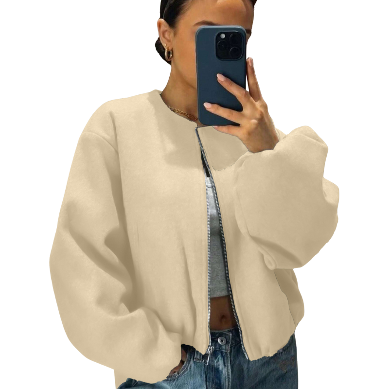 Women's Cropped Bomber Jacket with Zipper and a Relaxed Fit - Versatile Jacket for Streetwear, Everyday Wear, and Transitional Seasons