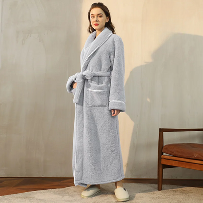 Women's Flannel Robe with Belt – Warm Robe for Home, Relaxation, and Cold Winter Days