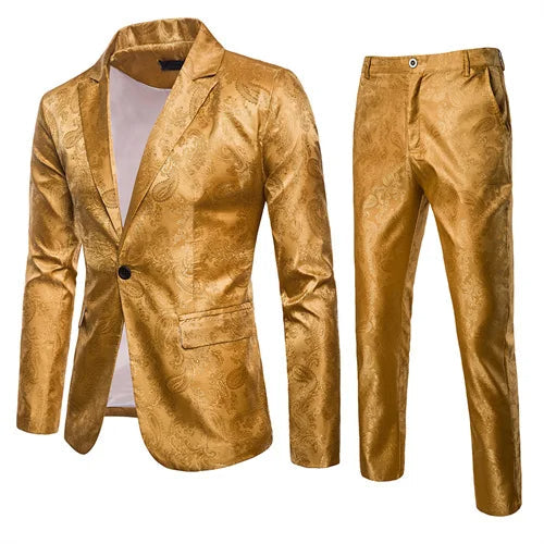 Herre Printed Slim Fit Formelt Blazer- og Buksesæt