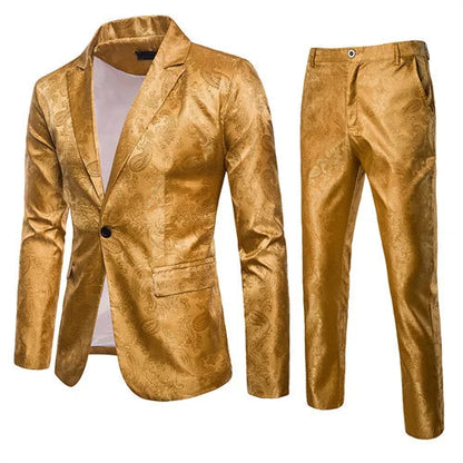 Herre Printed Slim Fit Formelt Blazer- og Buksesæt