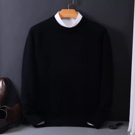 Pulover clasic de iarnă pentru bărbați, cu guler rotund – pulover moale tricotat, cu mâneci lungi și manșete reiate, pentru stil smart casual și utilizare zilnică