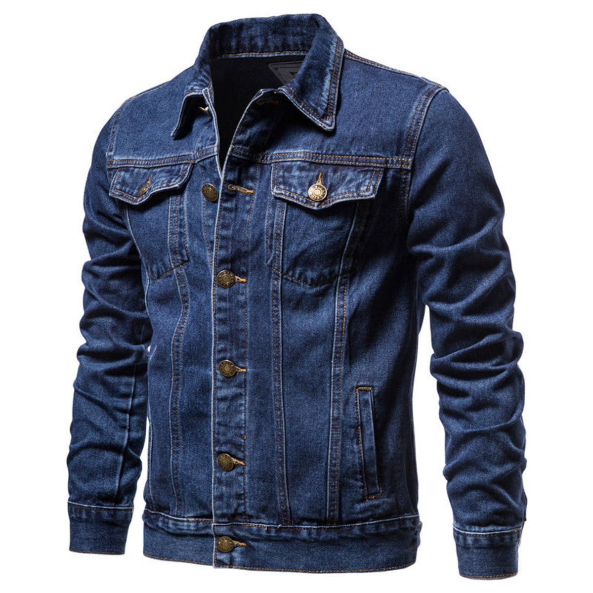 Jachetă clasică trucker din denim pentru bărbați, cu închidere cu nasturi și buzunare la piept – jachetă casual pentru toamnă, purtare zilnică, timp liber și stil smart casual