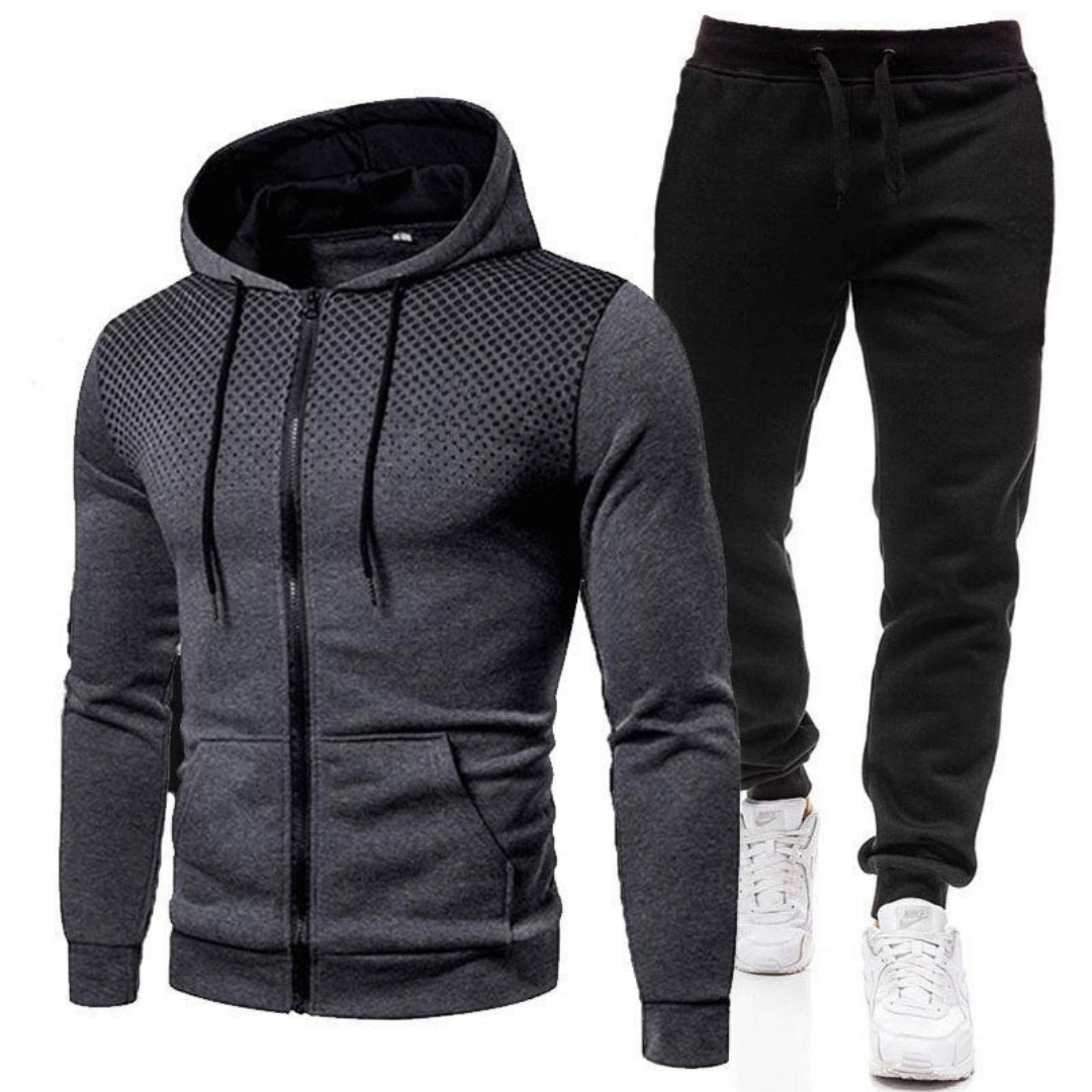 Set de trening din două piese pentru bărbați, cu glugă – jachetă sport cu fermoar și pantaloni de trening cu talie elastică, pentru antrenamente, timp liber și utilizare zilnică