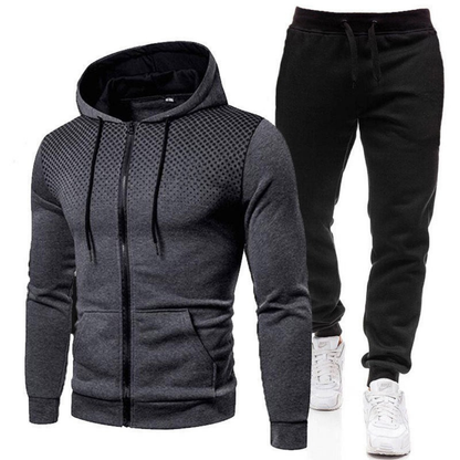 Set de trening din două piese pentru bărbați, cu glugă – jachetă sport cu fermoar și pantaloni de trening cu talie elastică, pentru antrenamente, timp liber și utilizare zilnică