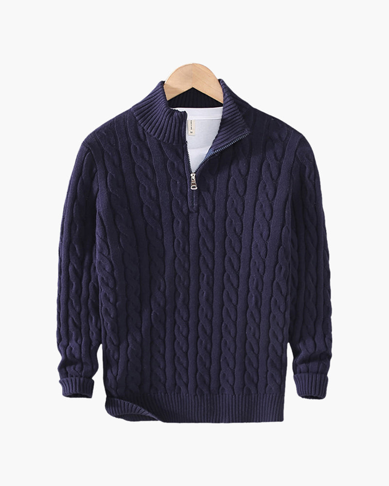 Herre Kabelstrikket Sweater Med Halv Lynlås