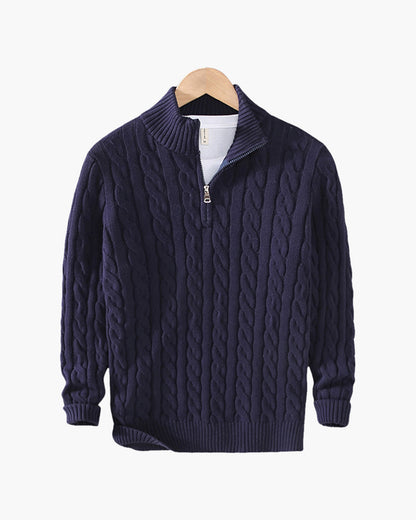 Herre Kabelstrikket Sweater Med Halv Lynlås