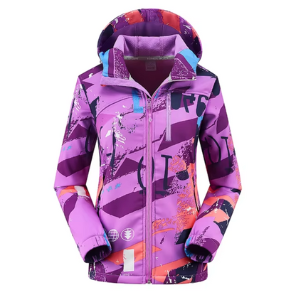 Women's Patterned Softshell Jacket with Hood - Warm, Windproof, and Waterproof Jacket for Hiking, Winter, and Outdoor Activities