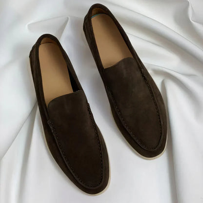 Pánské semišové mokasíny s penny designem a švy ve stylu moc-toe – lehká nazouvací obuv do kanceláře, na každý den, volný čas a v elegantně ležérním stylu
