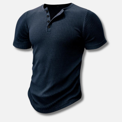 Men's Ribbed Slim-Fit Henley T-Shirt with Short Sleeves – Stylish T-Shirt for Everyday Wear, Leisure, and Smart Casual Style