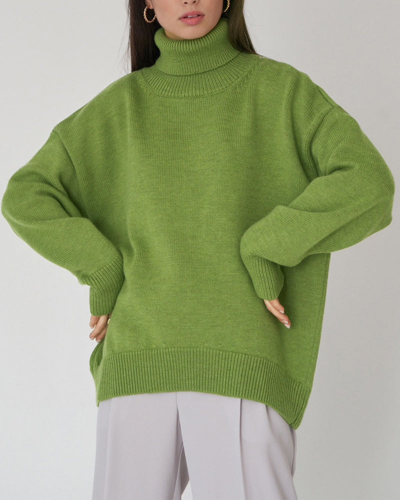 Dame Oversized Rullekravesweater – Afslappet Vinterstrik Til Daglig Lagdeling