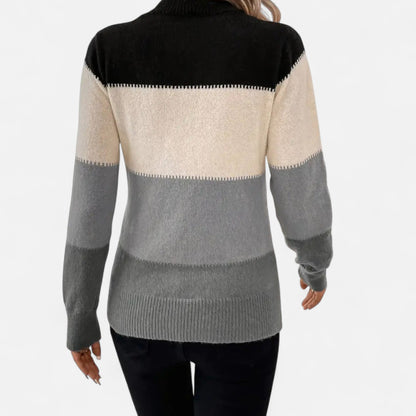 Suéter de punto a rayas para mujer con cuello redondo - Suéter clásico para otoño, invierno, uso diario y estilo smart casual