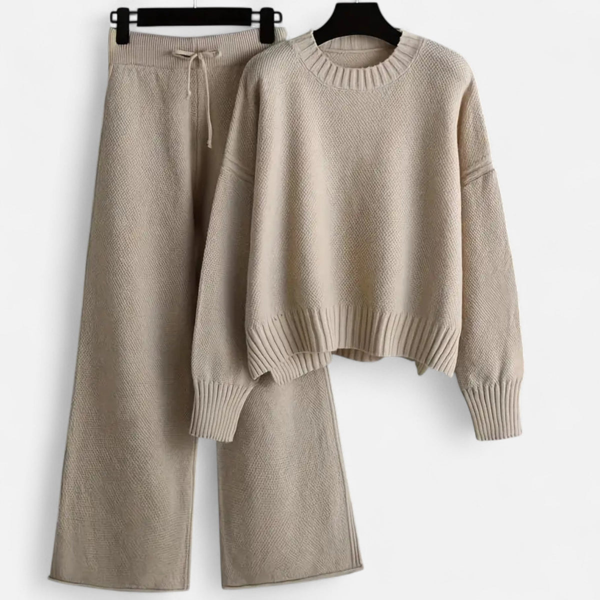 Conjunto de punto de 2 piezas para mujer con suéter y pantalones de pierna ancha - Conjunto elegante para otoño, invierno, uso diario y estilo smart casual
