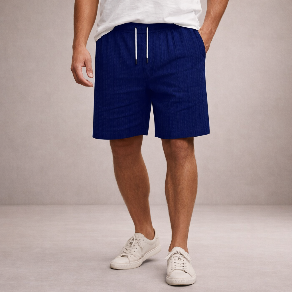 Herre Hørshorts Med Snøretalje Og Print – Afslappede Sommershorts Til Ferie, Strand, Fritid Og Hverdagsbrug