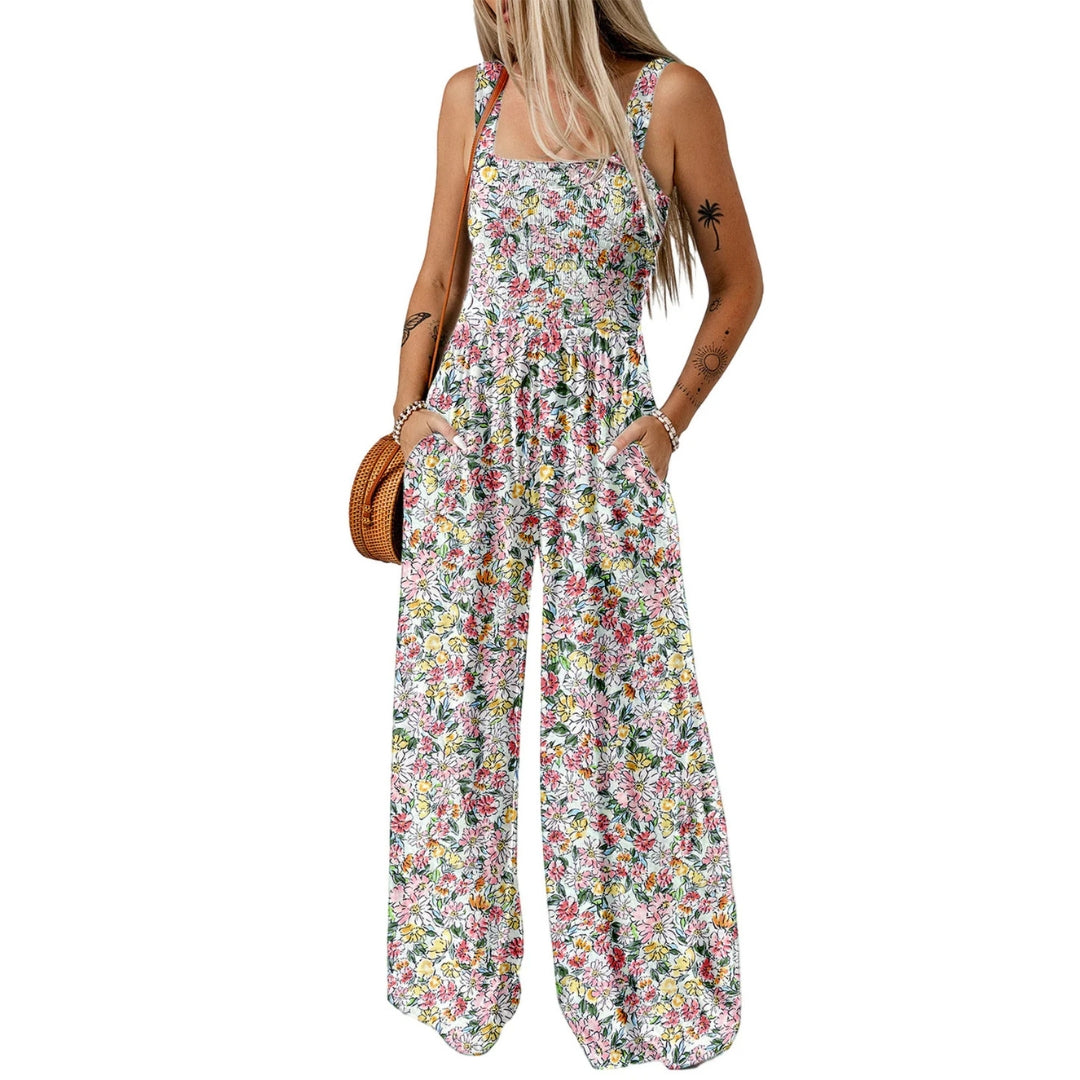 Dame Printet Jumpsuit Med Brede Ben – Afslappet Festtøj Til Forår Og Sommer