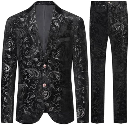 Smoking bărbătesc din două piese, cu jacquard paisley – costum elegant și atrăgător pentru nunți și ocazii festive
