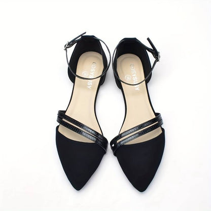 Dámské ploché sandály se špičatou špičkou a páskem kolem kotníku – elegantní boty typu slingback se dvěma předními pásky do kanceláře a pro styl smart casual