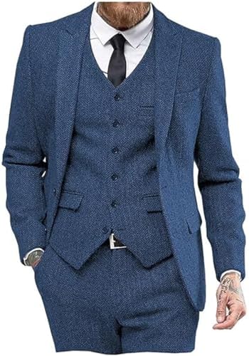 Pánský třídílný oblek z tvídu s rybí kostí - klasický a elegantní oblek na svatby a formální příležitosti
