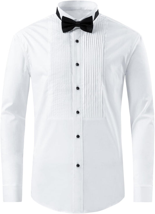 Men's Tuxedo Shirt with Pleated Front and Wing Collar – Elegant Formal Shirt Set for Weddings and Black-Tie Events