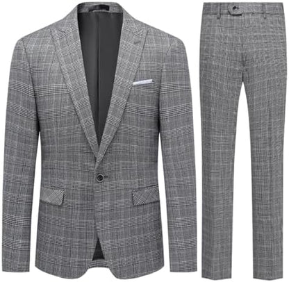 Pánský dvoudílný kostkovaný oblek slim fit - elegantní a stylový oblek na svatby i do práce