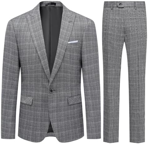 Costum bărbătesc în carouri, din două piese, cu croială slim – costum elegant și stilat pentru nunți și afaceri
