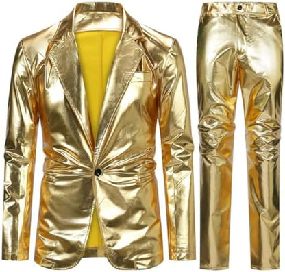 Pánský dvoudílný oblek s lesklým povrchem – výrazný a elegantní oblek na večírky a večerní akce