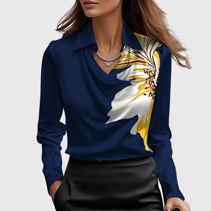 Women's Satin Blouse with a Cowl Neckline and Long Sleeves – Elegant Shirt Blouse for the Office, Evening Wear and Smart-Casual Style