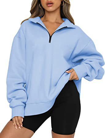 Dame Oversized Half-zip Sweatshirt Med Krave Og Lange Ærmer – Afslappet Pullover Til Hverdagsbrug, Fritid Og Lag-på-lag Styling