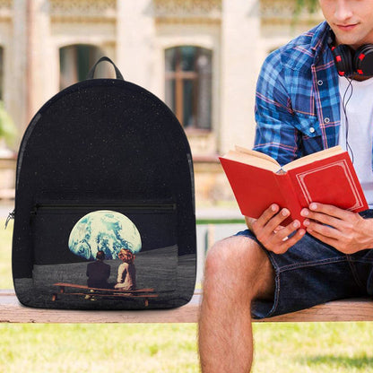 Men's backpack with moon and moon-phase print, front zippered pocket, and carry handle - practical backpack for everyday use, school, and travel