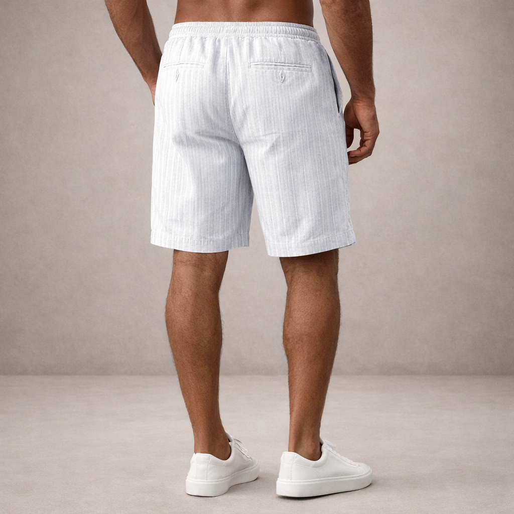 Herre Hørshorts Med Snøretalje Og Print – Afslappede Sommershorts Til Ferie, Strand, Fritid Og Hverdagsbrug