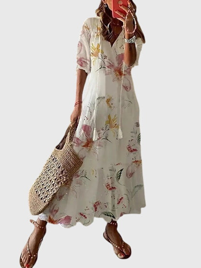 Dame Boho Mønstret Maxikjole Med Kvaster Og V-Hals