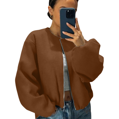 Women's Cropped Bomber Jacket with Zipper and a Relaxed Fit - Versatile Jacket for Streetwear, Everyday Wear, and Transitional Seasons