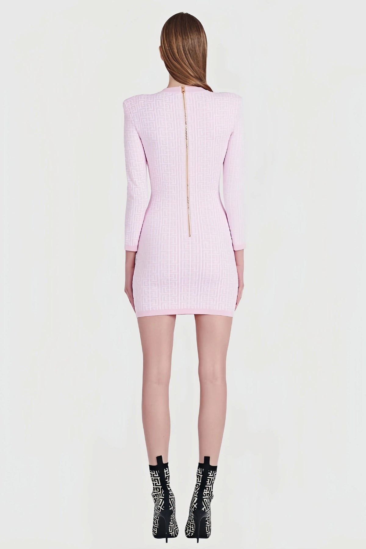 Rochie mini tricotată de damă, cambrată, cu mâneci lungi și imprimeu - Rochie elegantă pentru un stil smart casual, evenimente de seară și ocazii speciale