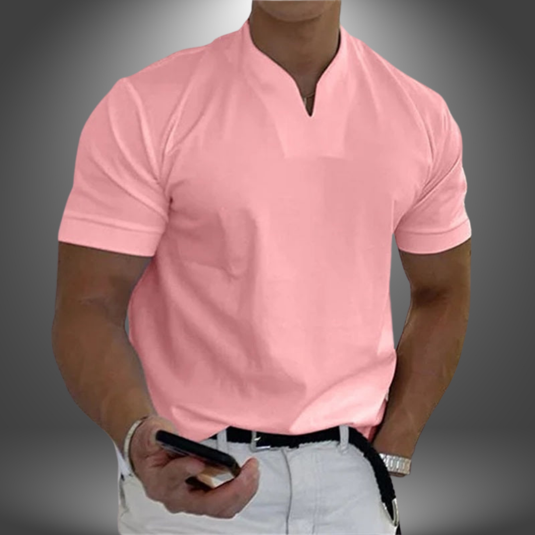 Men's T-Shirt with Notch Neckline and Slim Fit – Short-Sleeve T-Shirt for Everyday Wear, Leisure, and Smart-Casual Style