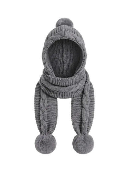 Eșarfă-cagulă tricotată de damă, cu design chunky și șnururi cu ciucuri mari – accesoriu de iarnă călduros pentru zile reci, purtare zilnică și timp liber